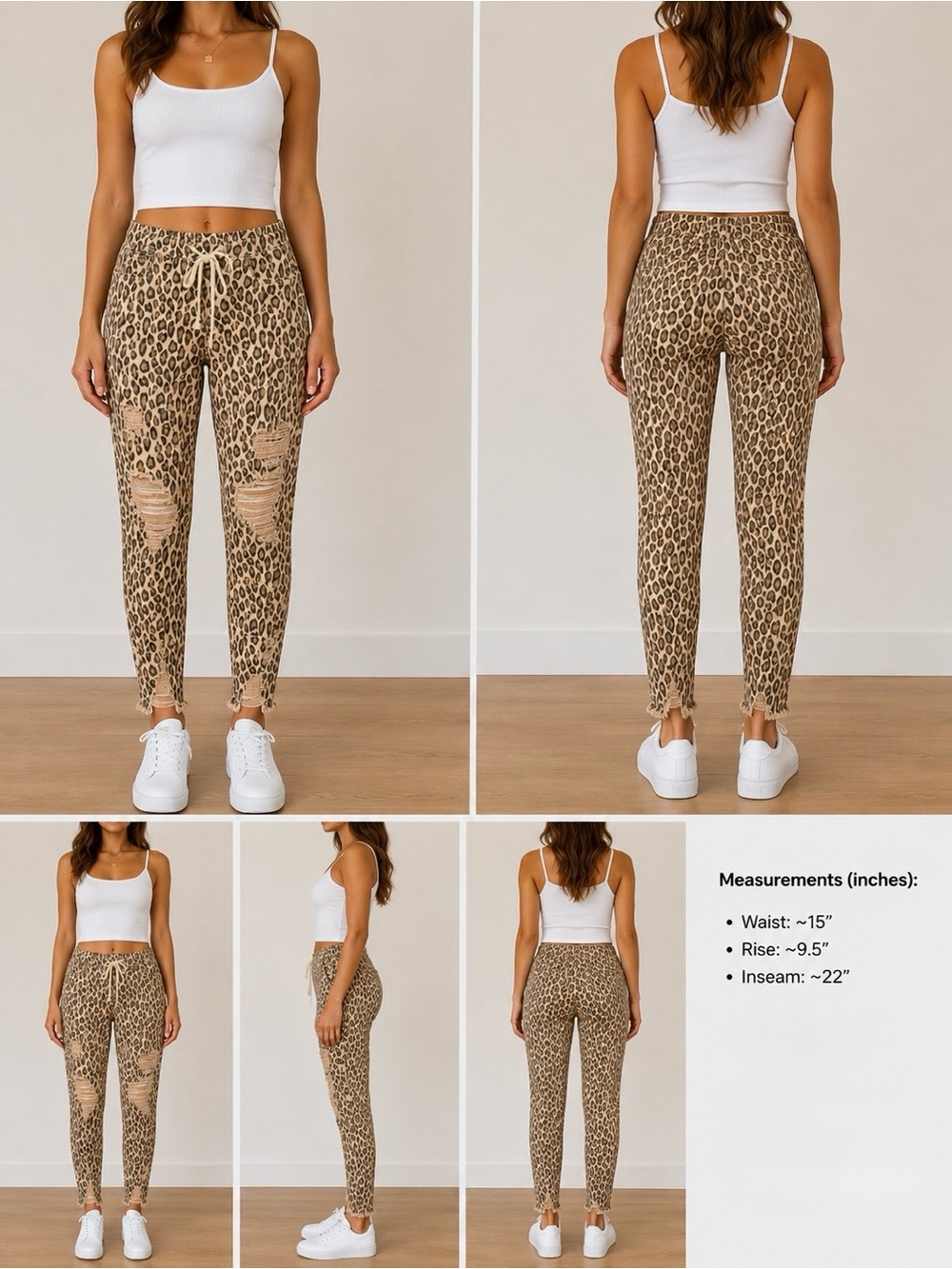 YMI Leopard Print Jogger Jeans M | Distressed Animal Print | Stretch - Picture 3 of 8